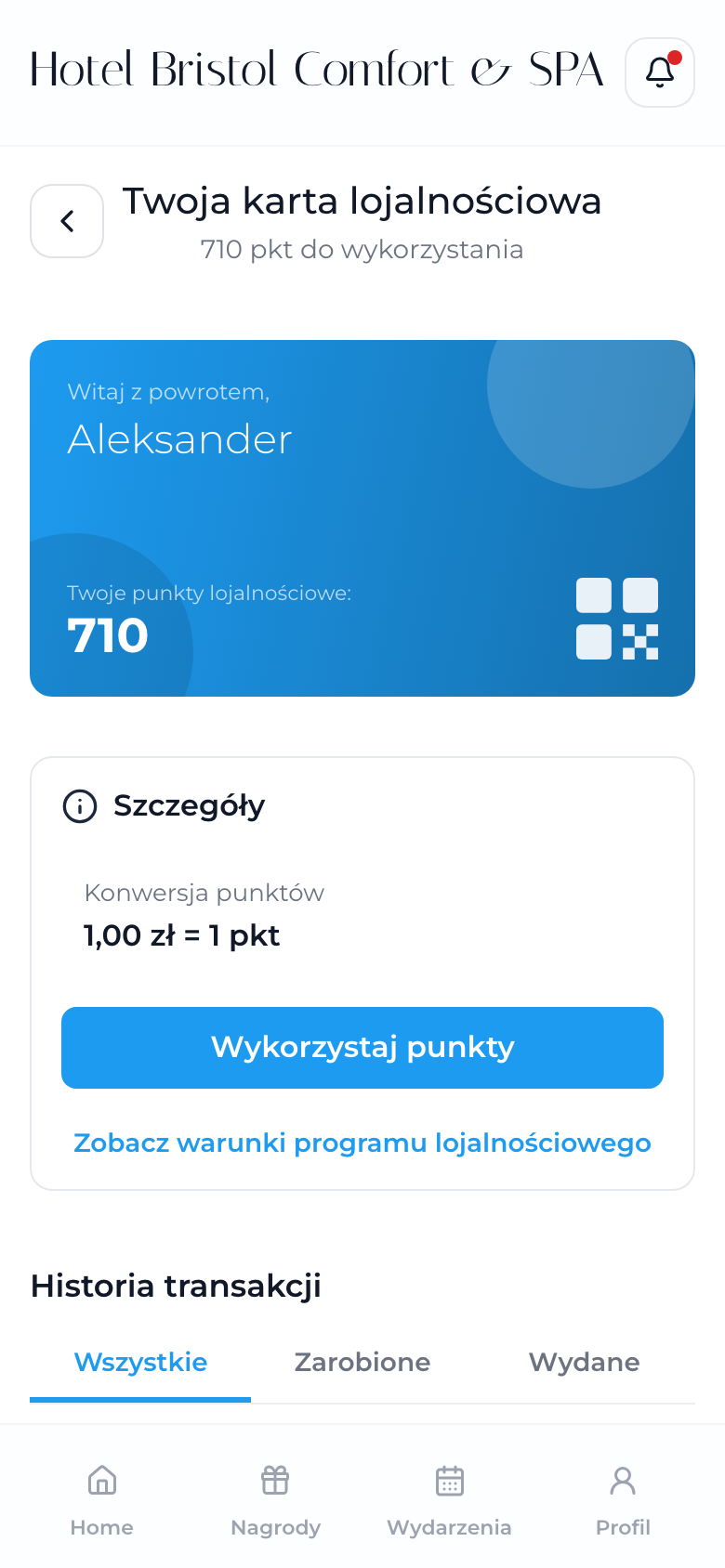 Karta lojalnościowa gościa w aplikacji GuestMore